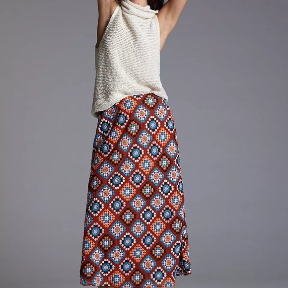 Anthropologie Embroidered Midi Skirt